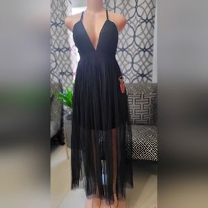 COPY - Plunging Neck Crisscross Maxi Tulle Dress. Avail in Black (pictured) &…